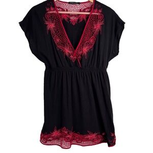 VTG Y2K Lace Crochet Babydoll Top Whimsigoth Vampire Witchy Black Red Goth Retro